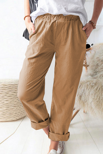 Casual Solid Patchwork Pocket Straight Solid Color Bottoms