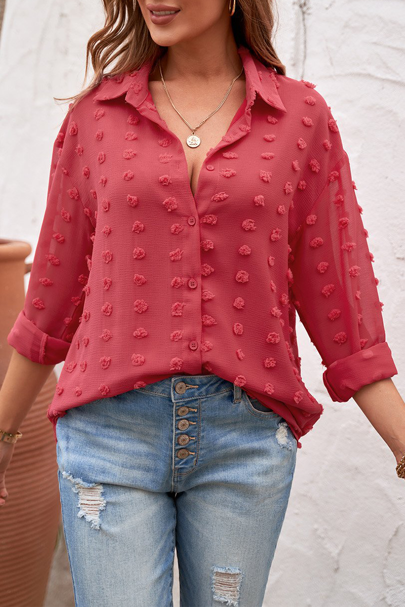 Blusas elegantes con cuello vuelto, hebilla y patchwork liso (6 colores)