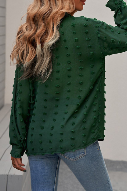 Blusas elegantes con cuello vuelto, hebilla y patchwork liso (6 colores)
