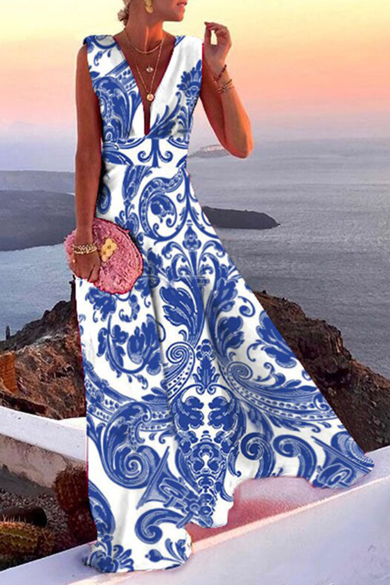 Vestidos de corte A con escote en V y estampado de simplicidad de moda (4 colores)