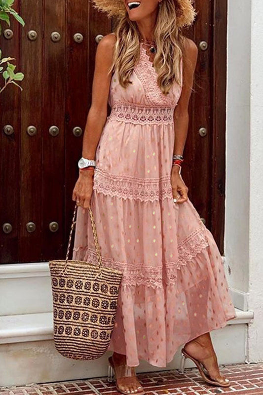 Vestidos de moda con cuello en V y falda pastel de patchwork liso (5 colores)