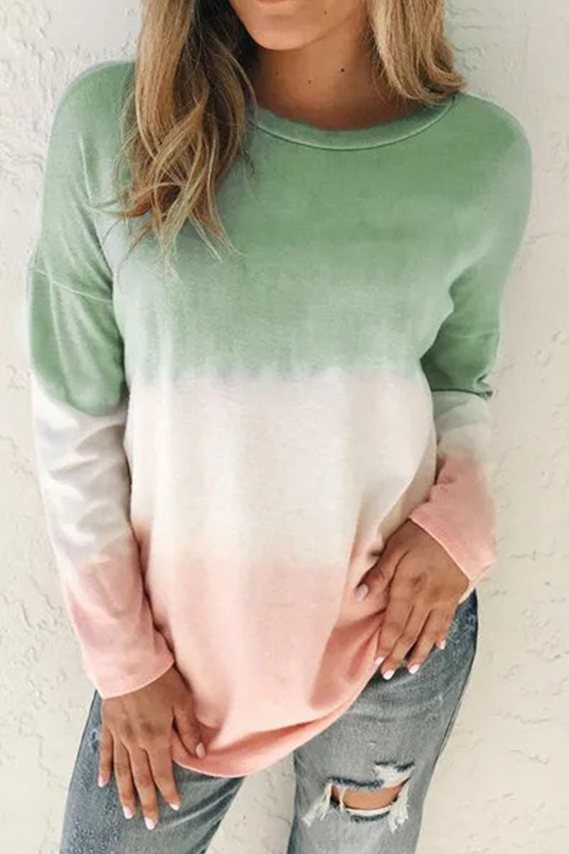 Tops de cuello redondo con patchwork de cambio gradual y dulce de moda (6 colores)