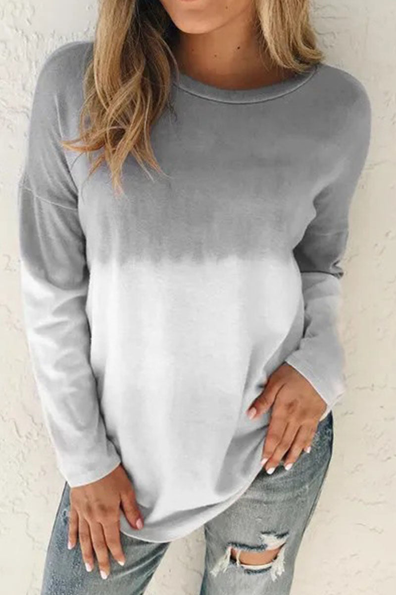 Tops de cuello redondo con patchwork de cambio gradual y dulce de moda (6 colores)