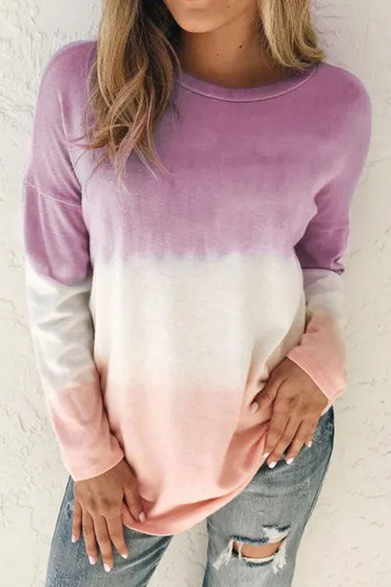 Tops de cuello redondo con patchwork de cambio gradual y dulce de moda (6 colores)