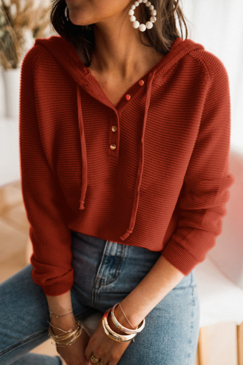 Tops casuales con capucha, cuello, hebilla y cordón ajustable de color sólido