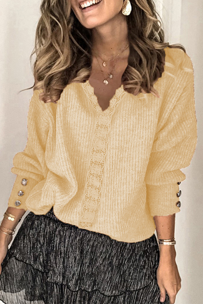 Tops casuales de encaje liso con hebilla y escote en V (12 colores)