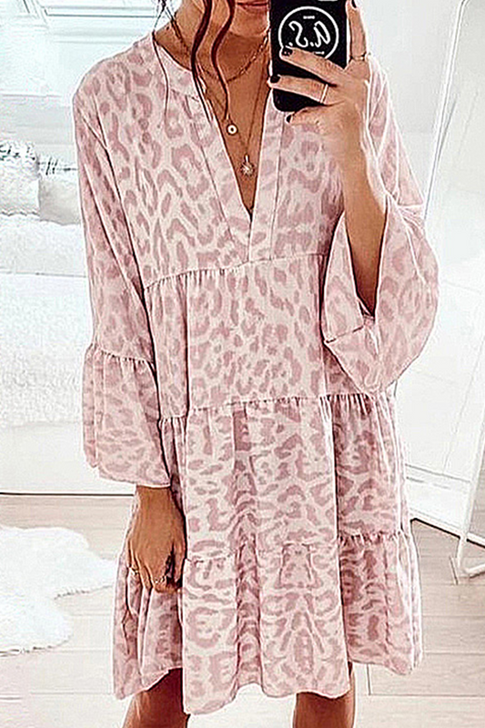 Vestidos casuales con estampado de patchwork, volantes, cuello en V y falda pastel