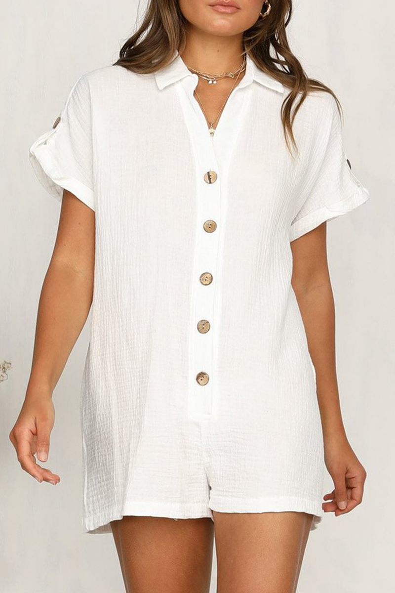 Casual Solid Buckle Turndown Collar Straight Jumpsuits(5 Colors)
