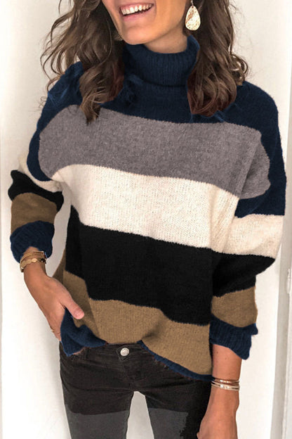 Tops de cuello alto con patchwork a rayas de moda urbana