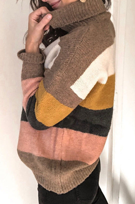 Tops de cuello alto con patchwork a rayas de moda urbana