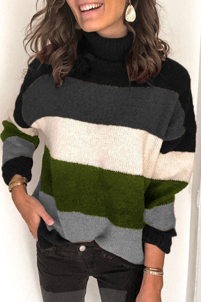 Tops de cuello alto con patchwork a rayas de moda urbana