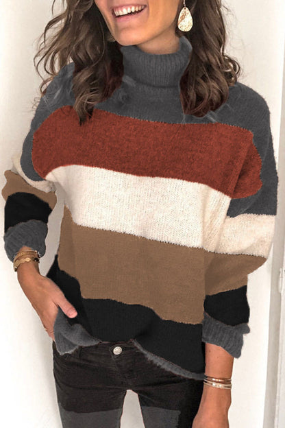 Tops de cuello alto con patchwork a rayas de moda urbana
