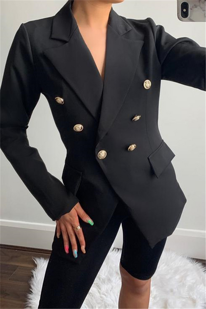 Elegante prenda exterior con cuello vuelto, hebilla de unión dividida sólida