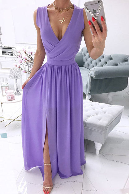 Fashion Street Solid V Neck A Line Dresses(5 Colors)