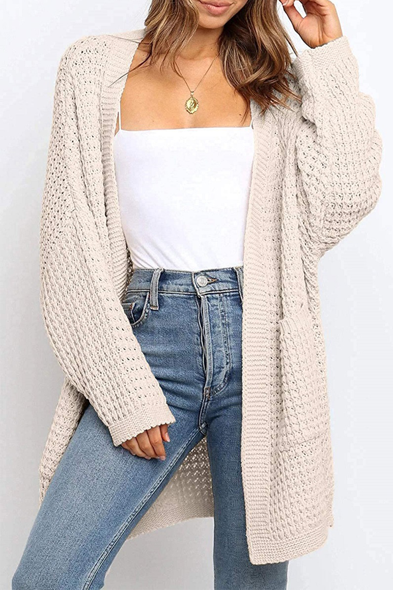 Suéter informal con cuello en V y bolsillos sólidos (10 colores)