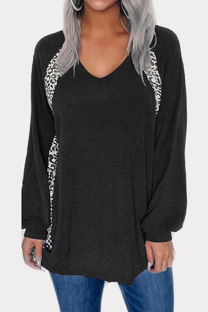 Casual Leopard Split Joint V Neck Tops(4 Colors)