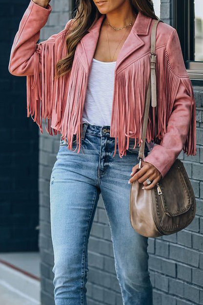 Prendas de abrigo de moda urbana con cuello vuelto, borlas lisas y patchwork (5 colores)