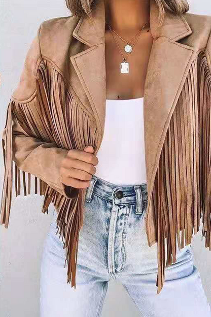 Prendas de abrigo de moda urbana con cuello vuelto, borlas lisas y patchwork (5 colores)