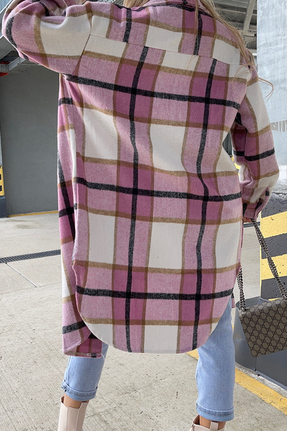 Prenda de abrigo informal con cuello vuelto, hebilla y retazos a cuadros (3 colores)