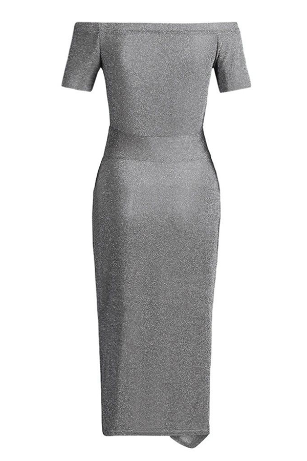 Elegant Solid Slit Sequined Off the Shoulder Wrapped Skirt Dresses(3 Colors£©