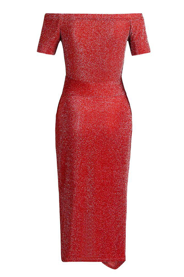 Elegant Solid Slit Sequined Off the Shoulder Wrapped Skirt Dresses(3 Colors£©