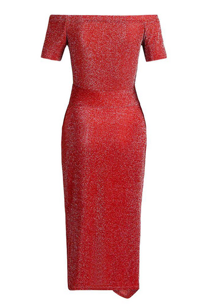 Elegant Solid Slit Sequined Off the Shoulder Wrapped Skirt Dresses(3 Colors£©