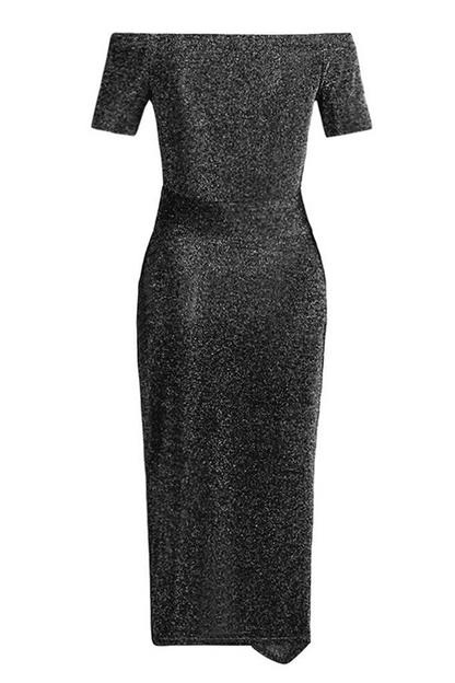 Elegant Solid Slit Sequined Off the Shoulder Wrapped Skirt Dresses(3 Colors£©