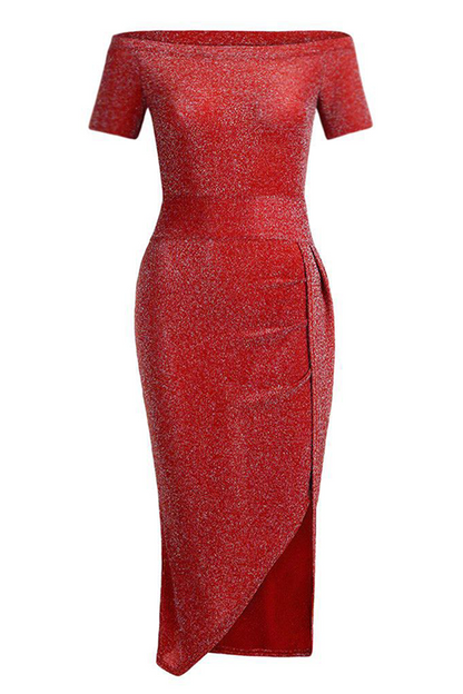 Elegant Solid Slit Sequined Off the Shoulder Wrapped Skirt Dresses(3 Colors£©