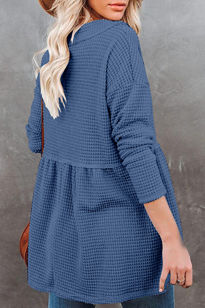 Tops casuales de cuello en V con pliegues y parches sólidos (7 colores)