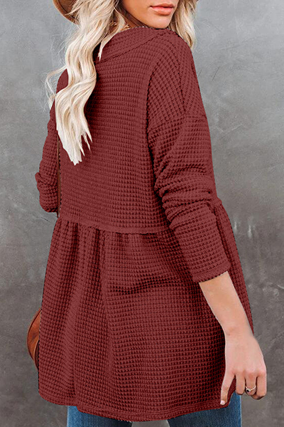 Tops casuales de cuello en V con pliegues y parches sólidos (7 colores)