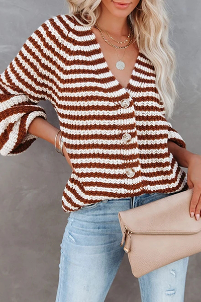 Tops casuales con cuello en V, hebilla y rayas divididas