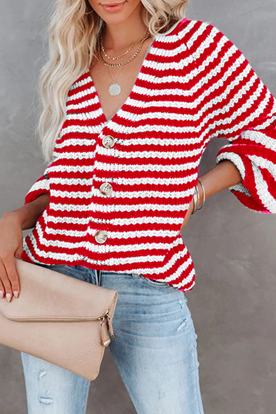 Tops casuales con cuello en V, hebilla y rayas divididas