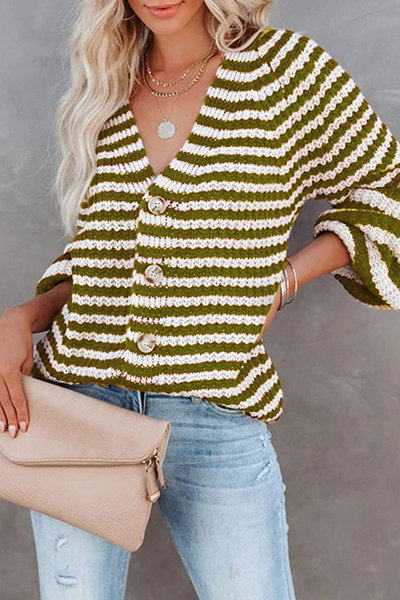Tops casuales con cuello en V, hebilla y rayas divididas