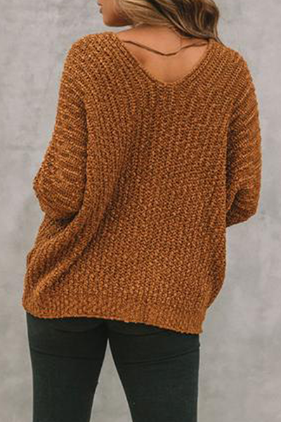 Tops casuales de calle con cuello en V dividido y unicolor