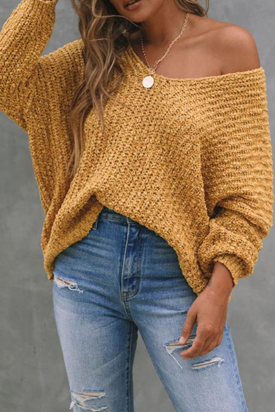 Tops casuales de calle con cuello en V dividido y unicolor