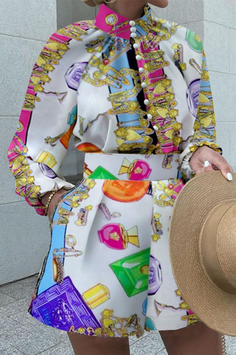 Conjunto de dos piezas con cuello alto, manga larga y estampado casual de patchwork
