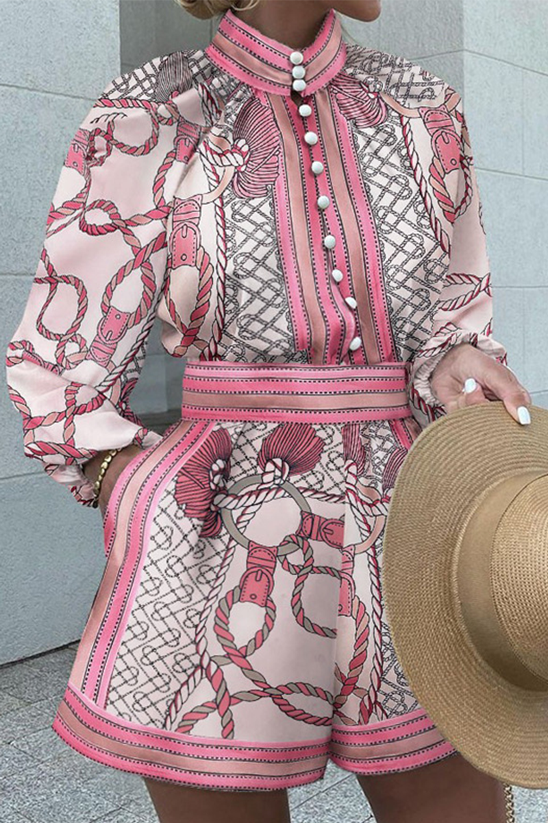 Conjunto de dos piezas con cuello alto, manga larga y estampado casual de patchwork