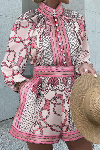 Conjunto de dos piezas con cuello alto, manga larga y estampado casual de patchwork