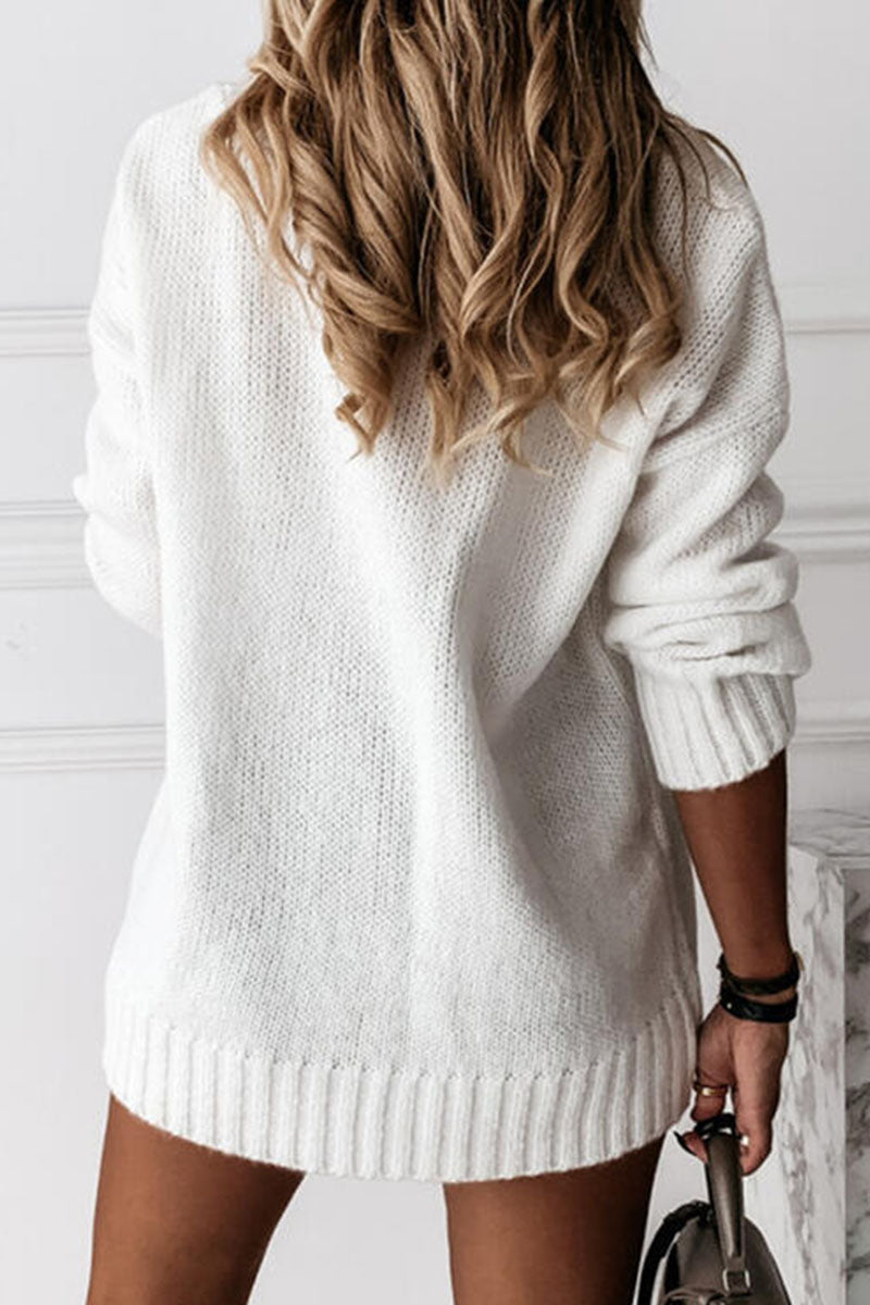 Suéteres casuales de moda con cuello en V y parches sólidos (8 colores)
