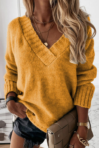 Suéteres casuales de moda con cuello en V y parches sólidos (8 colores)