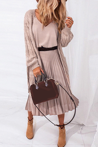 Elegant Solid Split Joint V Neck Pleated Dresses (Without Belt)£¨3 colors£©