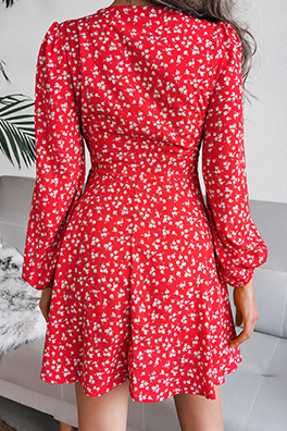 Casual Floral Patchwork Frenulum V Neck A Line Dresses(3 Colors)£©