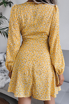 Casual Floral Patchwork Frenulum V Neck A Line Dresses(3 Colors)£©