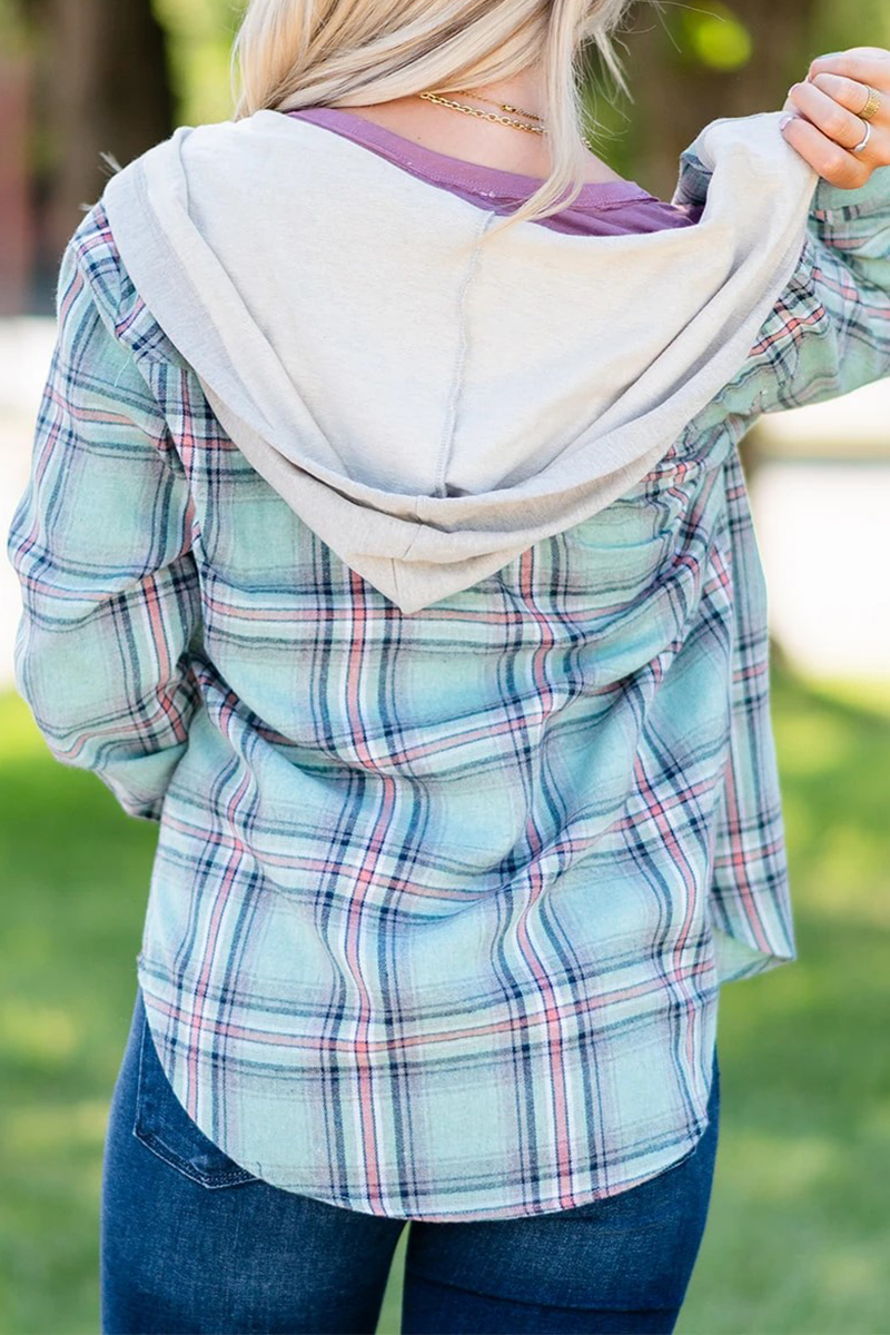 Blusas de cuadros escoceses con cuello y capucha y hebilla de frenillo (4 colores)