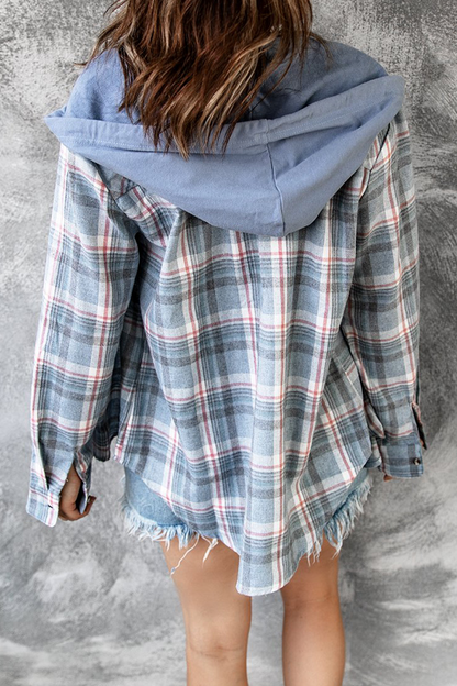 Blusas de cuadros escoceses con cuello y capucha y hebilla de frenillo (4 colores)
