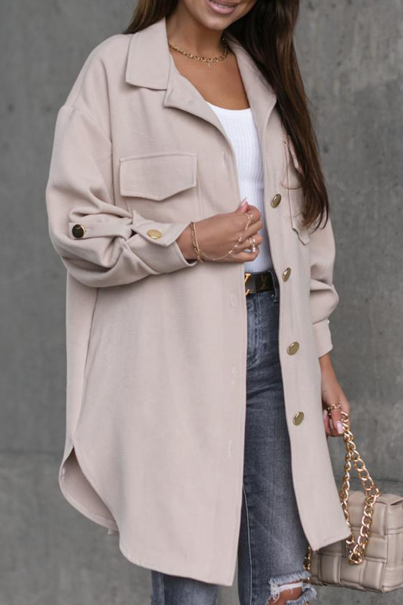 Prenda exterior informal con cuello vuelto, hebilla y bolsillo liso (3 colores)