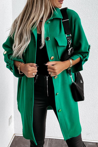 Prenda exterior informal con cuello vuelto, hebilla y bolsillo liso (3 colores)