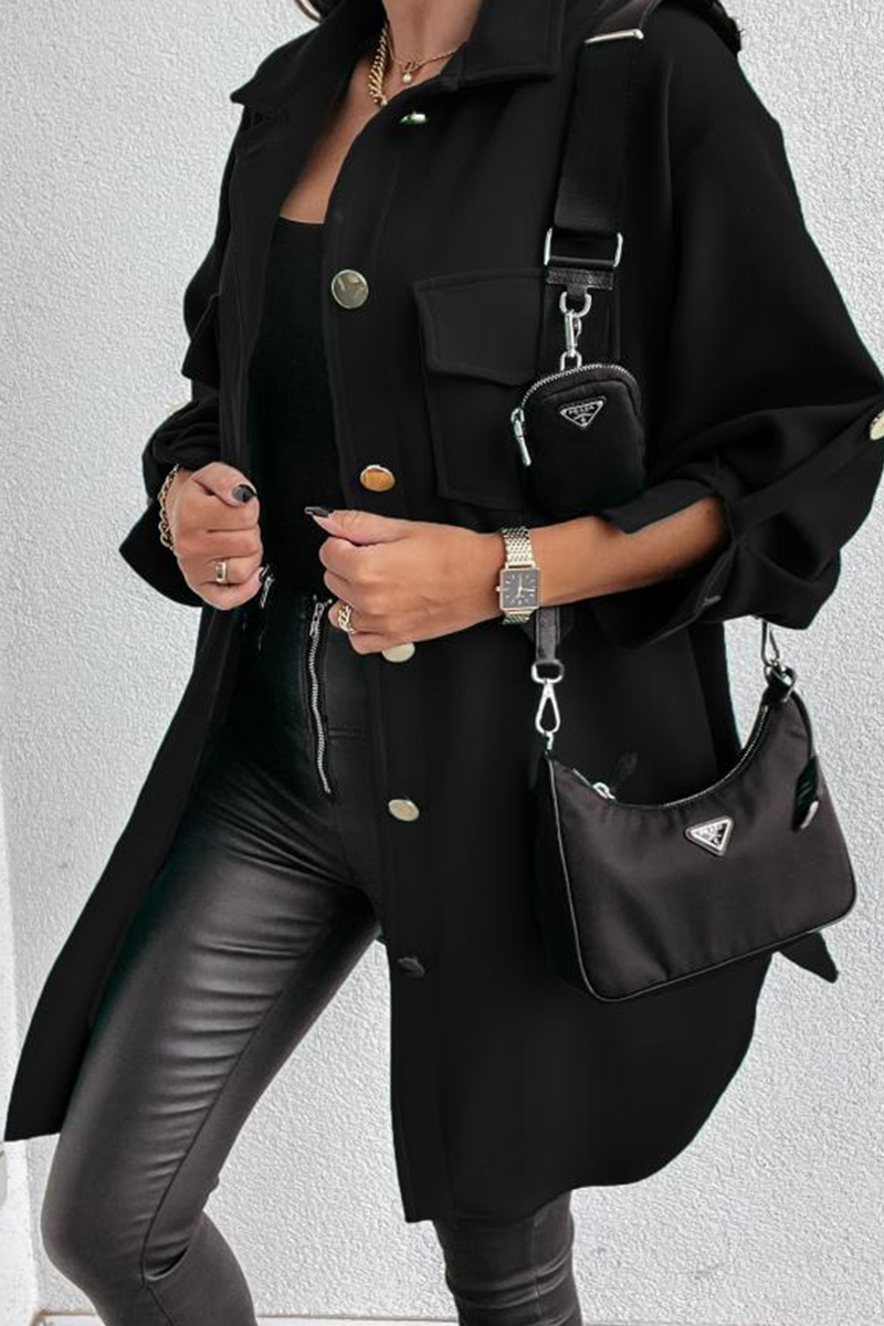 Prenda exterior informal con cuello vuelto, hebilla y bolsillo liso (3 colores)