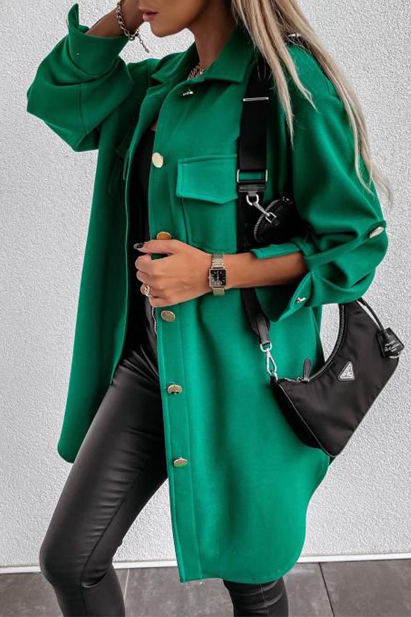 Prenda exterior informal con cuello vuelto, hebilla y bolsillo liso (3 colores)