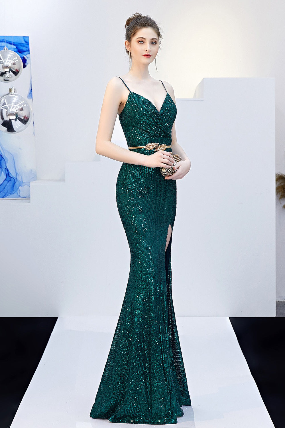 Sexy Slim Fishtail Party Dress with Belt